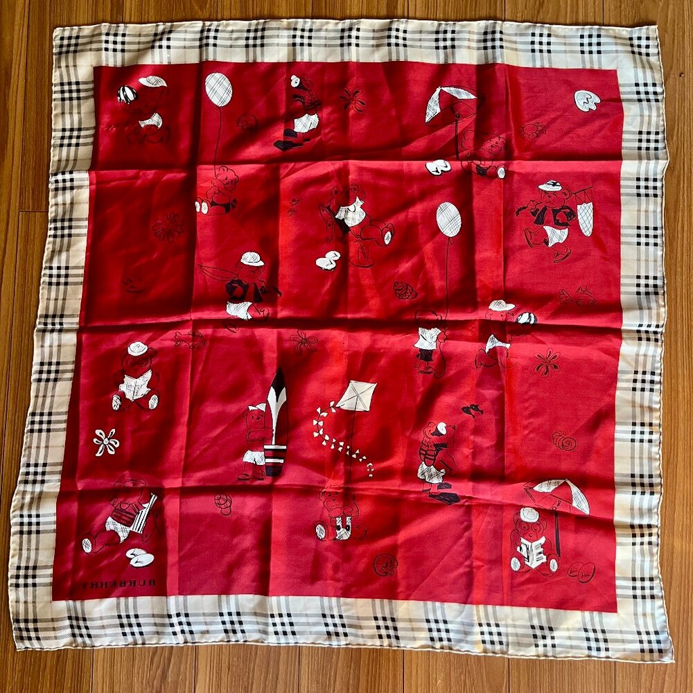Burberry Bears and Check Silk Scarf - Picture 5 of 6